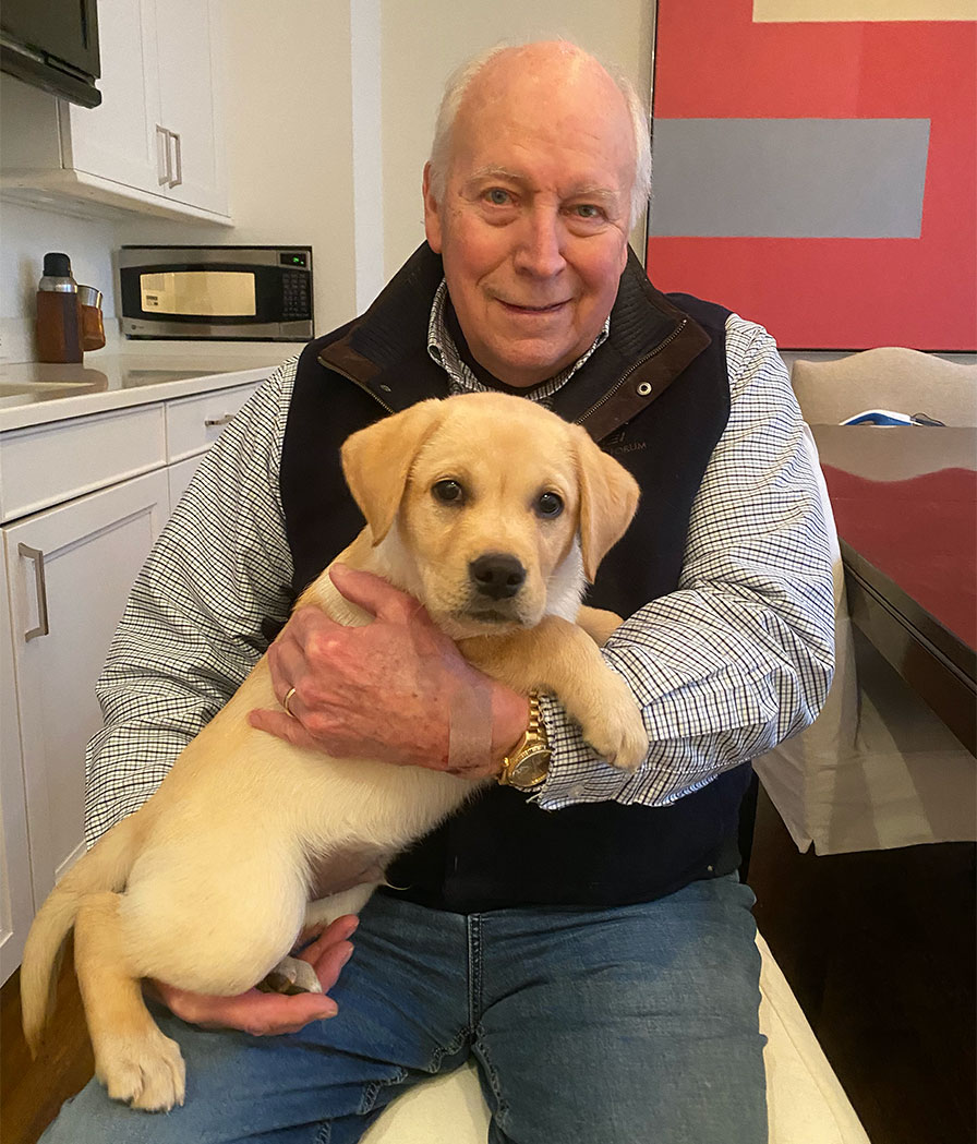 Former Vice Presiden Dick Cheney with his North Fork Labrador Puppy Max